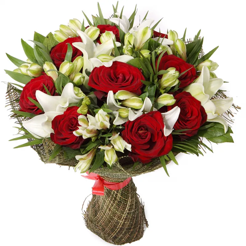 Букет из роз, лилии и альстромерии, доставка Кыштым